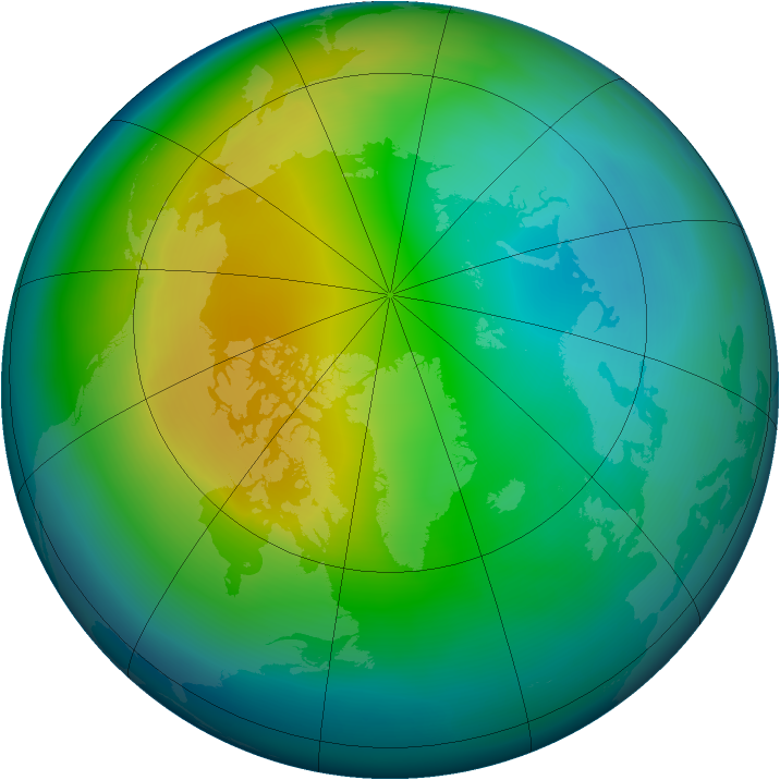 Arctic ozone map for November 2009